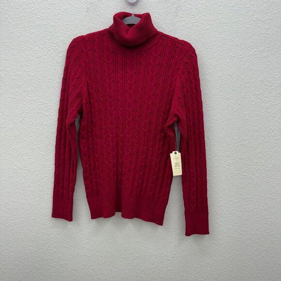 St Johns Bay Red Classic Cable Knit Turtleneck Pullover Sweater Womens Large NEW - Picture 1 of 7